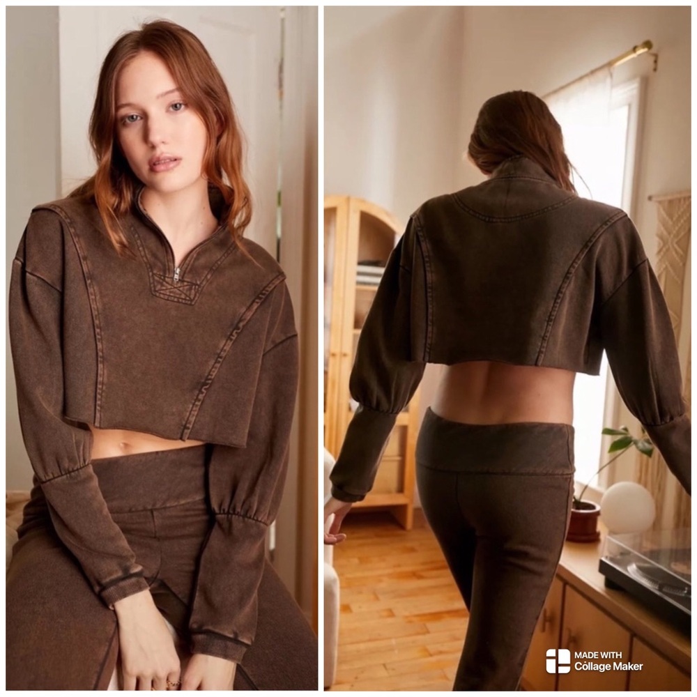 Urban Outfitters Vera Quarter Zip Sweatshirt Acid Wash